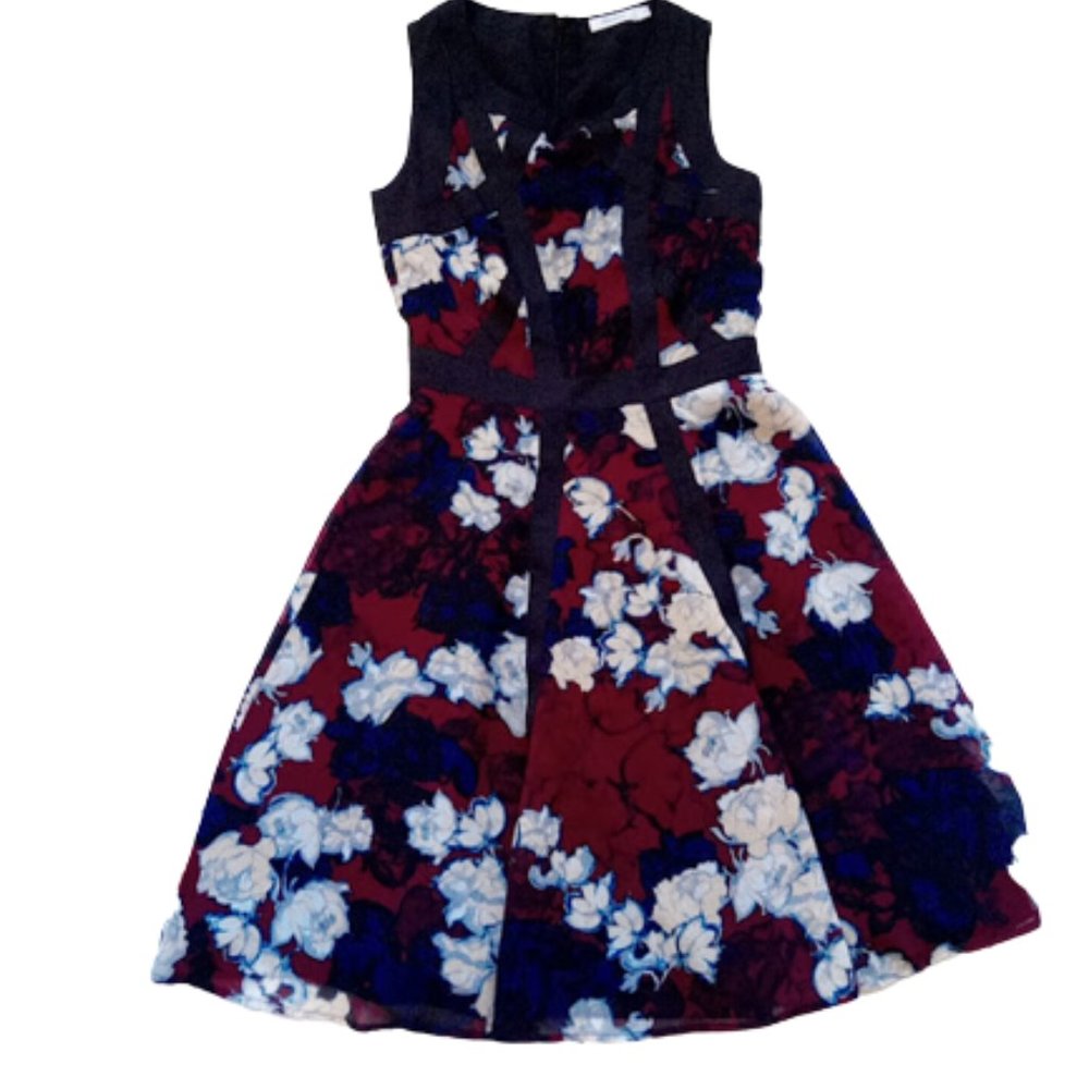 Fit and Flare Blue Red Floral Dress Size 0 - Picture 1 of 4